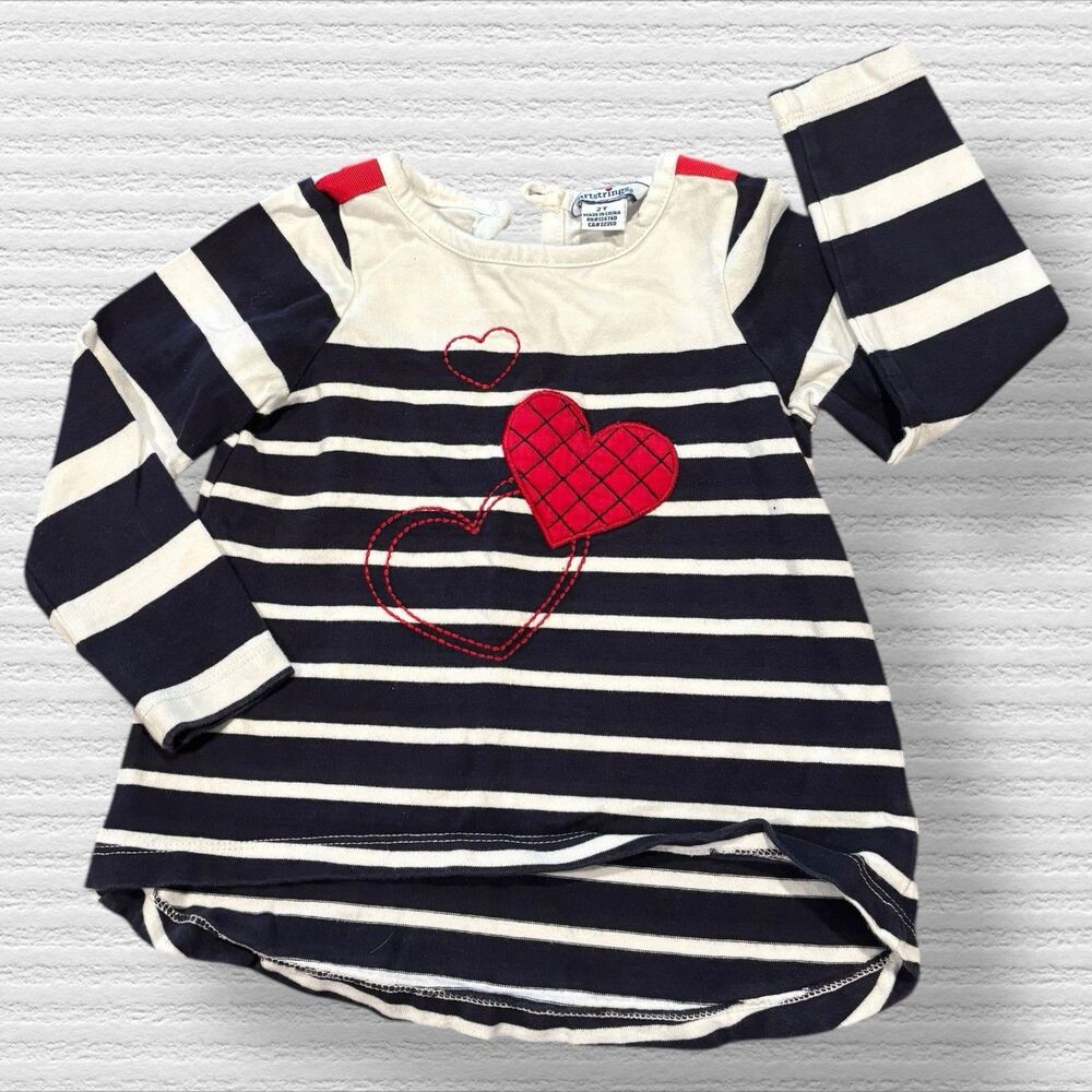 Hartstrings Striped Heart Applique Top Size 2t